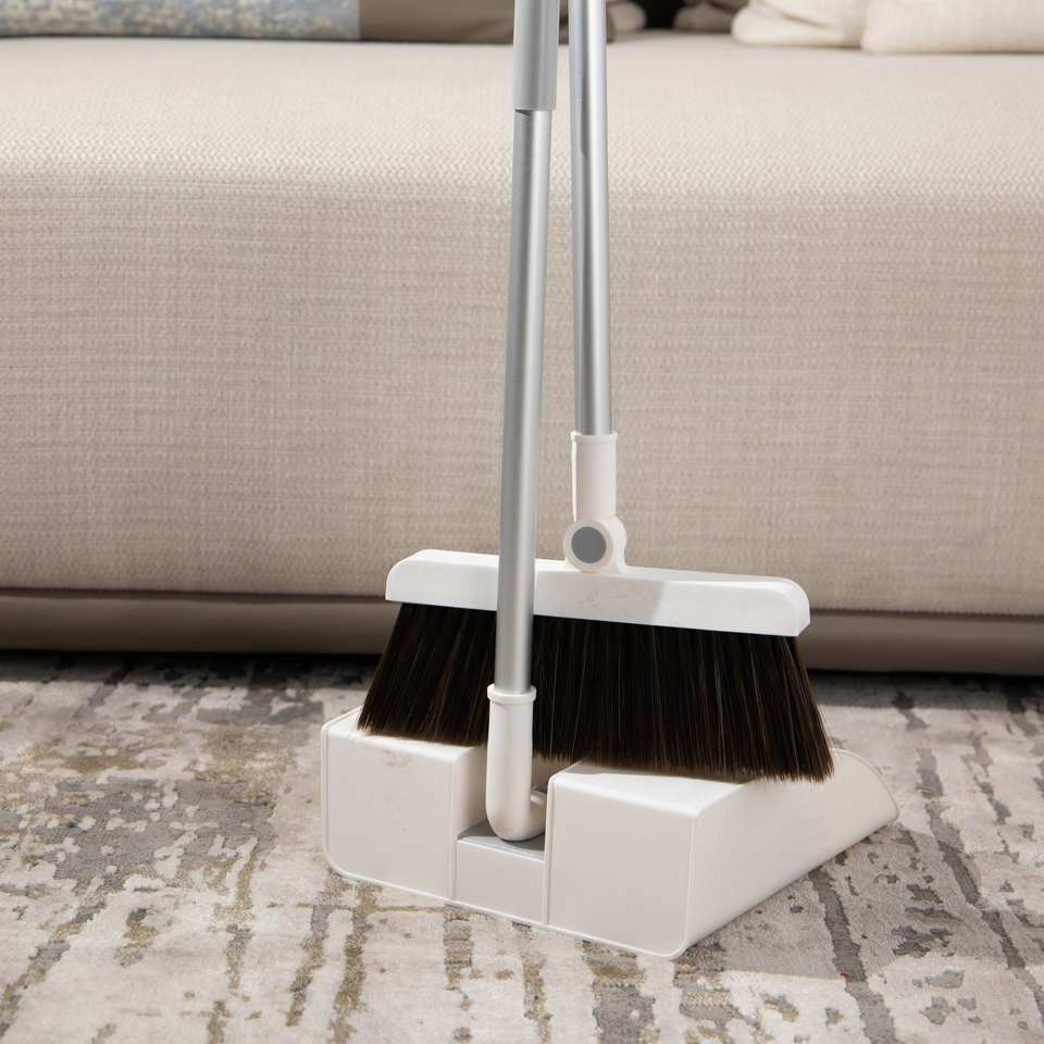 Finesource Broom and Dustpan Set, Magnetic Handle Joint, Comb Inside, Windproof, Wind-Break Design