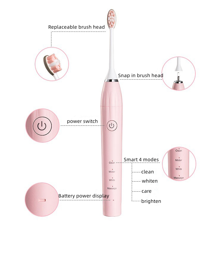 CE Approved Adult 4 Modes Rechargeable Black Technology Automatic Sonic Electric Toothbrush