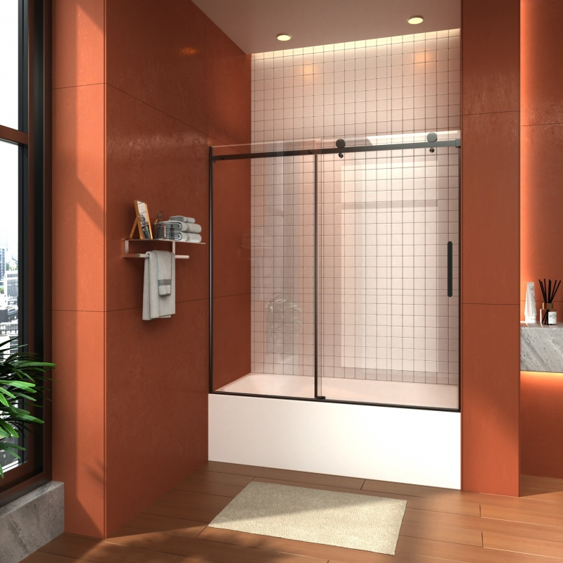 1499*1524mm Bathroom Hotel Tempered Glass Walk in Shower Door Single Sliding Shower Enclosure for Bathtub