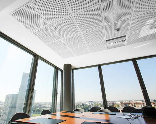 Versatile Perforated Metal Ceiling Panels with Unique Hole Shapes