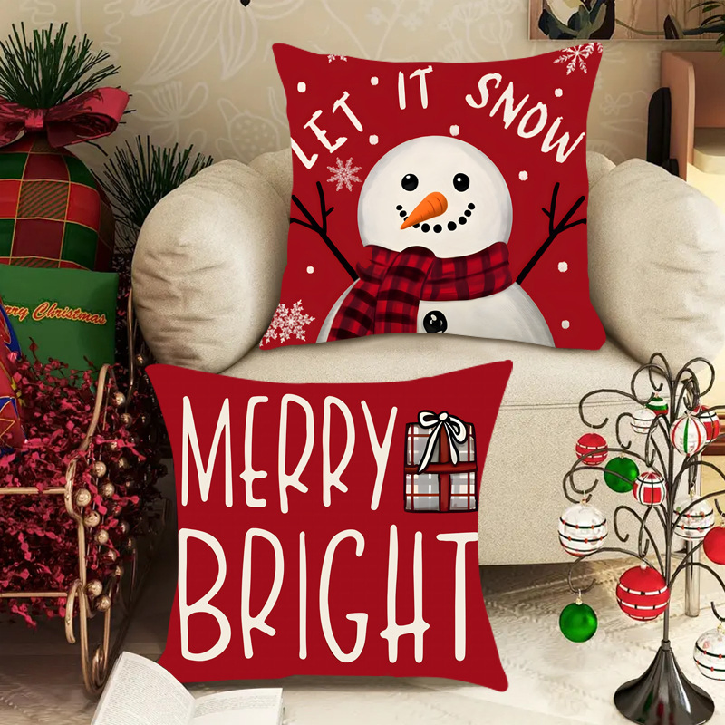 Linen Cushion Covers Printed Santa Claus Pillowcase Decorative Square Pillow Covers for Christmas