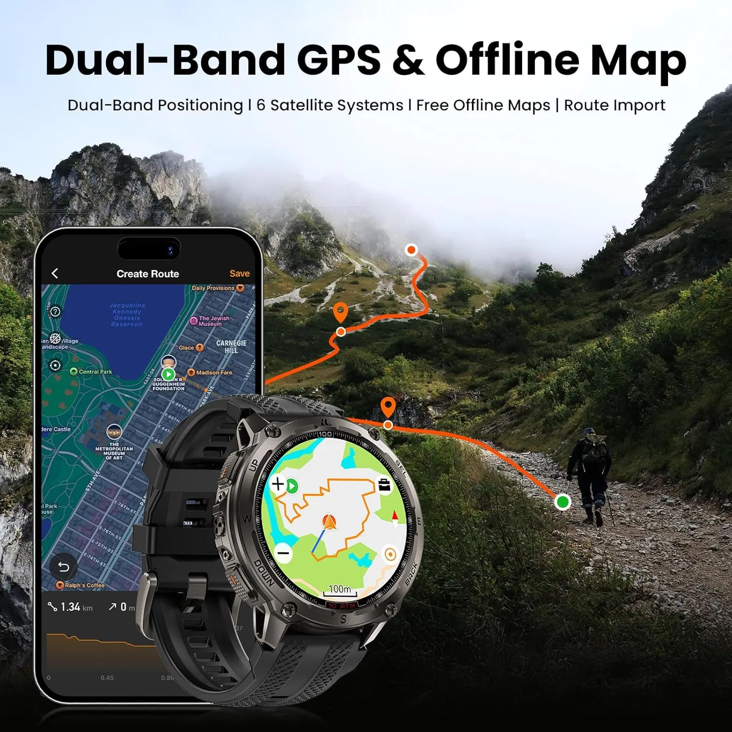 New Smart Watch for Men Full Stainless Steel 6 Satellite GPS & Offline Maps 100m Waterproof