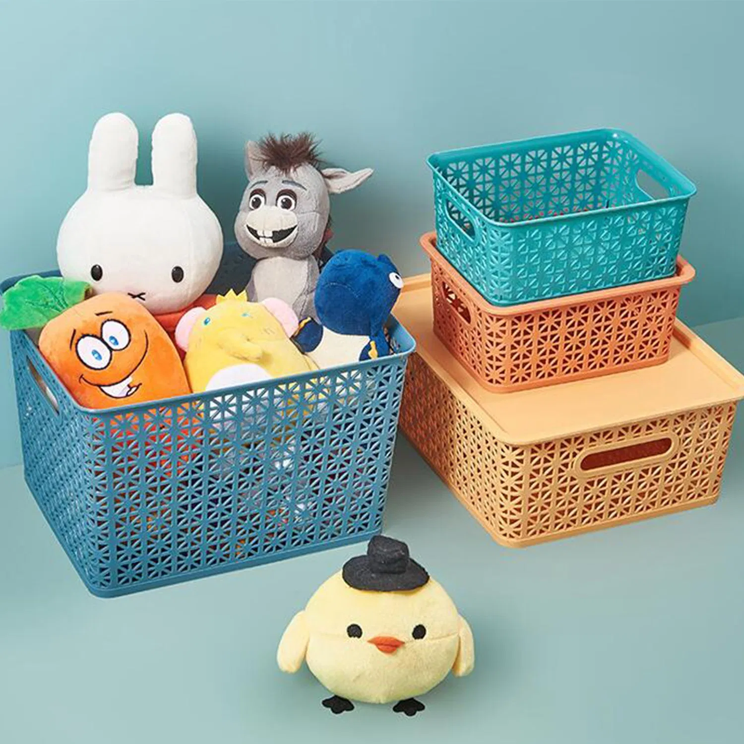 Plastic Storage Baskets with Lid Tote Bundle Set Organizing Countertops