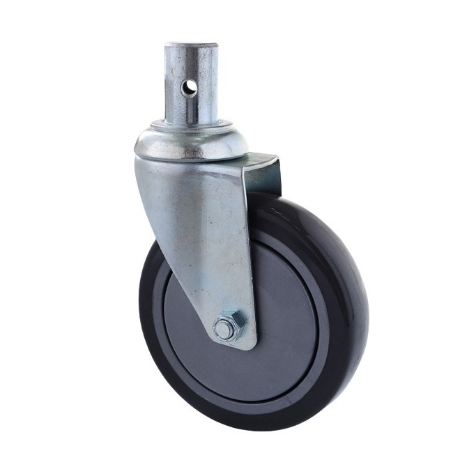 Low Noise Steel and Nylon PA6 Swivel Single Wheel Caster, High Load-Bearing Capacity Cycl Trundle with Total Brake and Round Stem