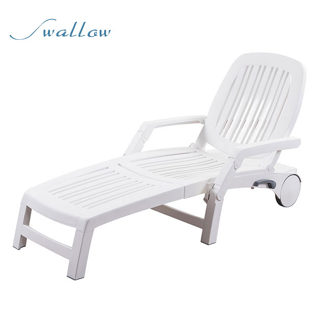 Sunlounger with Footrest Plastic White Outdoor Patio Recliner Chair Swallow