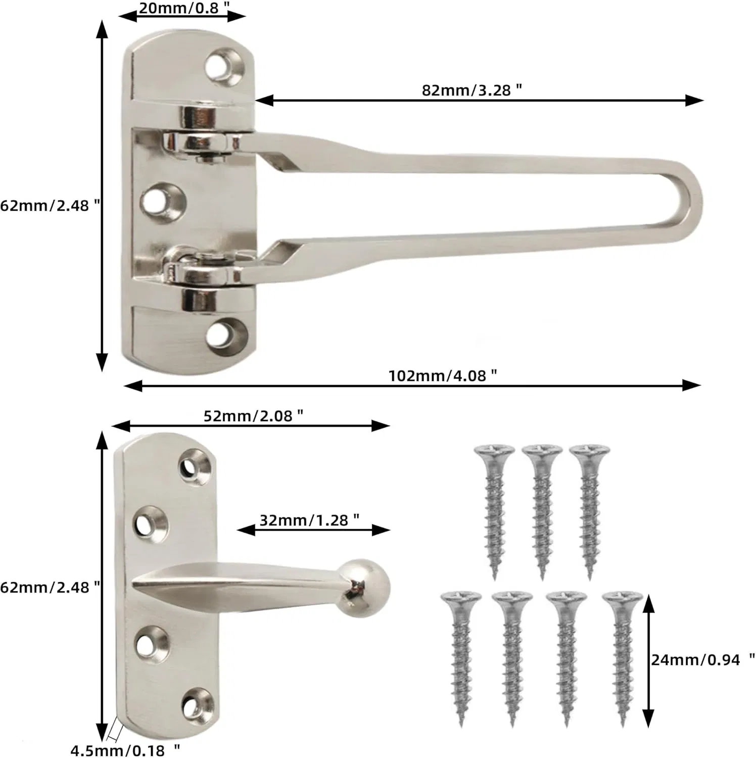 Mdsf01-Sn Die-Cast Zinc Security Latch, Satin Nickel Finish
