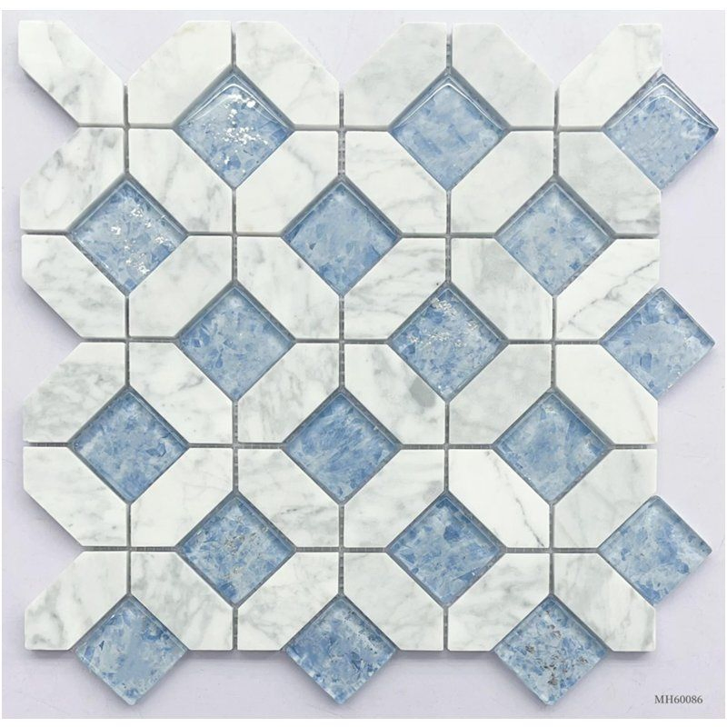 Wholesale Customization Rhombus Shape Flower Pattern Glossy Glass Mix Marble Stone Mosaic for Villa Wall