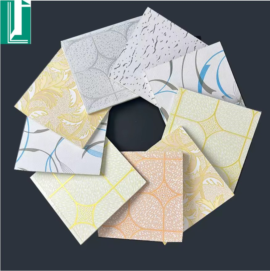 Decorative PVC Gypsum Ceiling Board Vinyl Faced Fireproof Tile with Aluminum Foil Back 60X60
