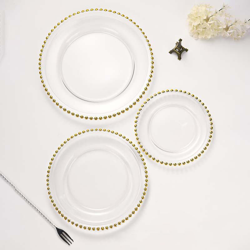 Decorative Tableware Set with Luxury Gold Rim Beaded Chargers