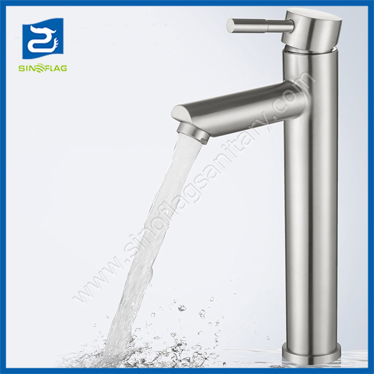 30cm High Stainless Steel Basin Tap Brushed Satin Bathroom Mixer