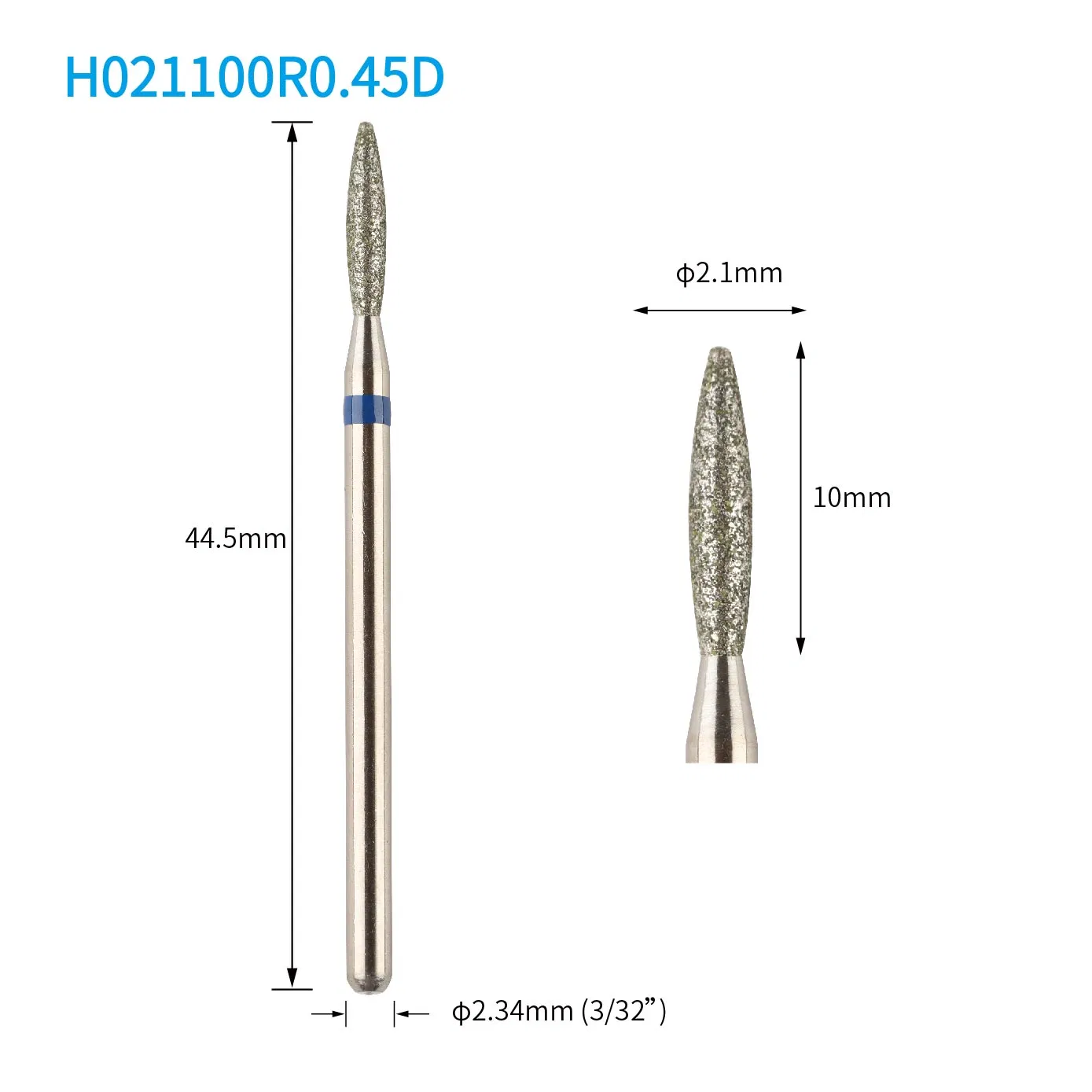 2.1mm Blunt Point No Sharp End Medium Fine Grain Flame Diamond Nail Rotary Bit