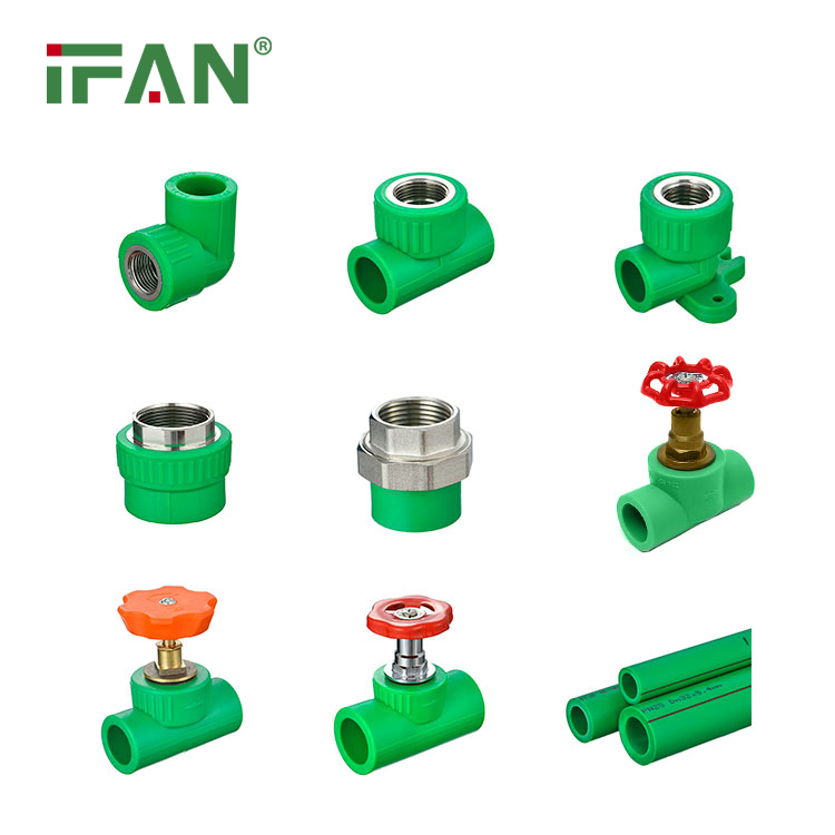 Ifan Safety NBR 15884 PPR Fittings Plumbing 20-110mm Green Color Fitting PPR Female Union Brass PPR Pipe Fitting