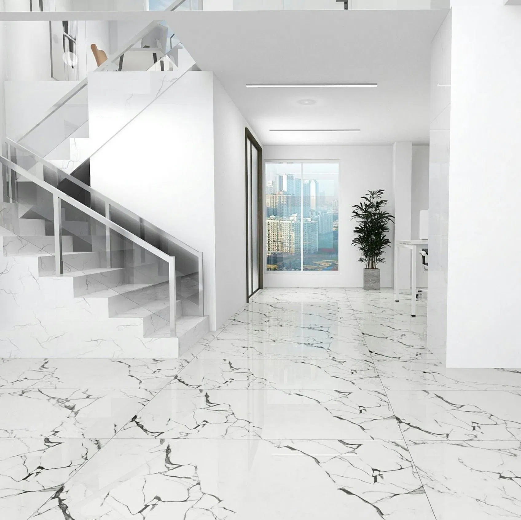 Керамогранитная плитка 600x1200 мм, глянцевая, под мрамор