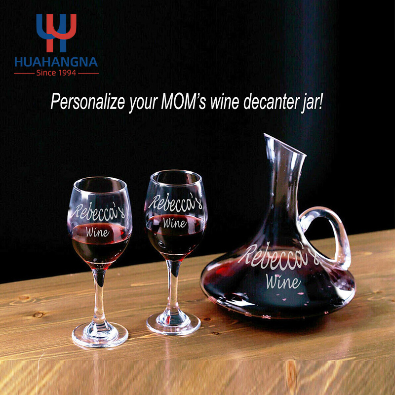 Handblown Crystal Material Slanted Narrow Neck Glass Decanter with Handle