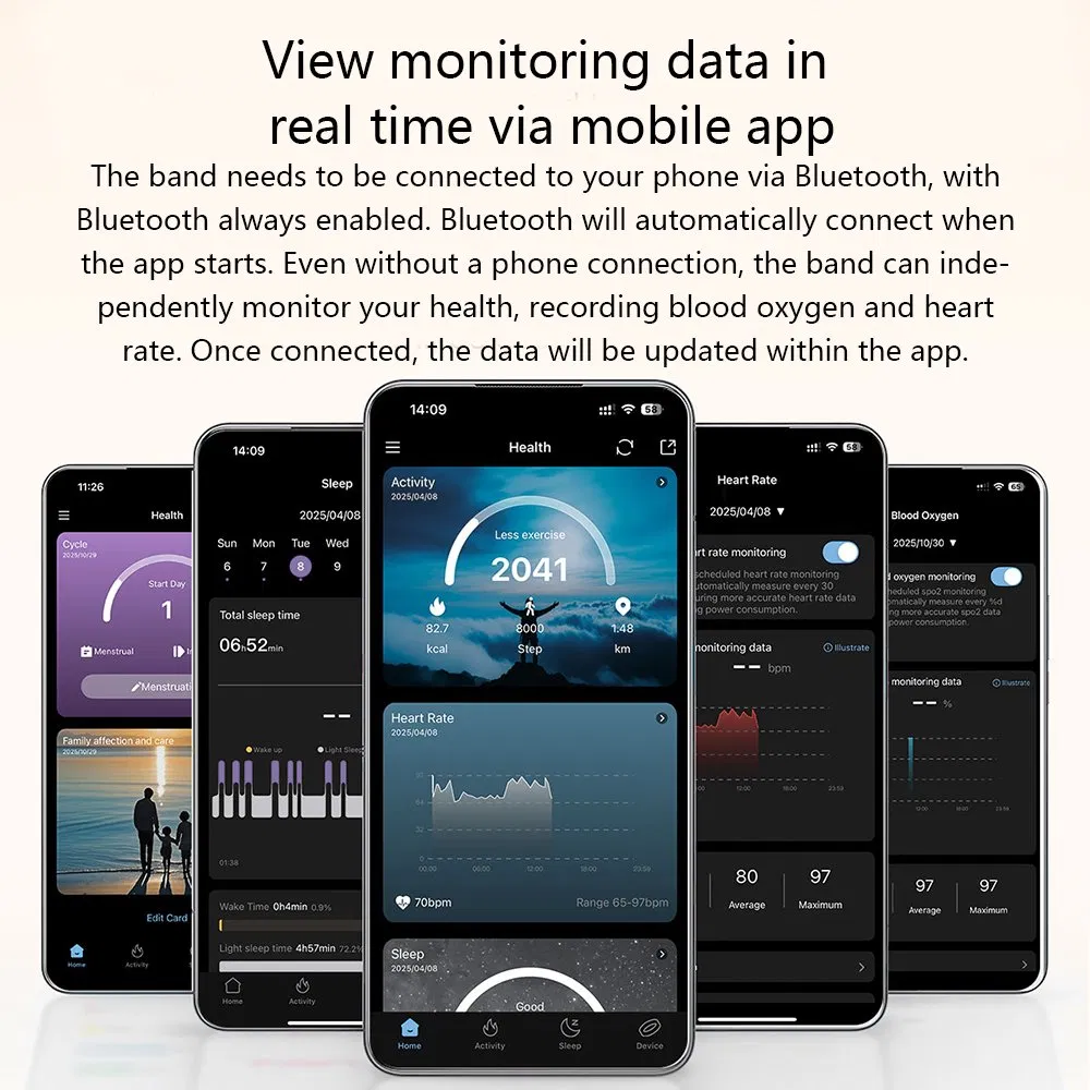 OEM Fashion Smart Bracelet Menstrual Sleep Heart Rate Blood Oxygen Lady Wristband Video Control Smart Band for Women