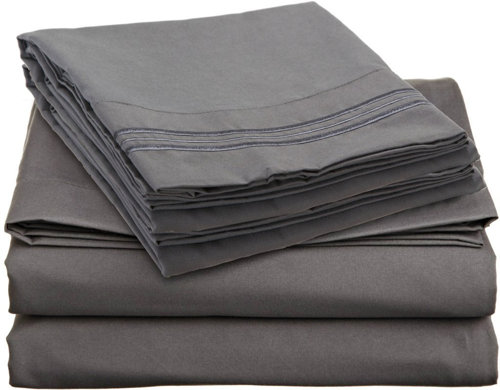 Popular 1800 Tc Soft Like Egyptian Cotton and Wrinkle Free Wholesale Microfiber Sheet Set Grey Color with Piping