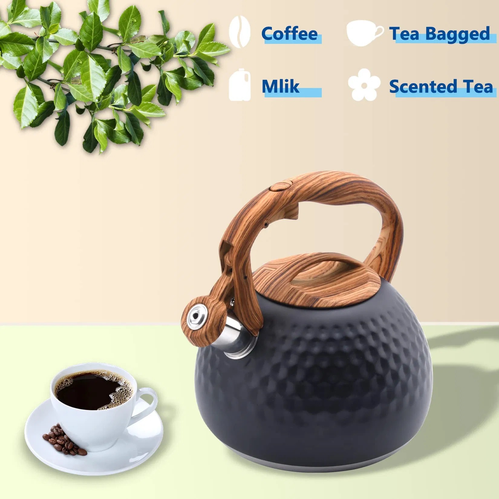 Wholesale 3.2 Quart Tea Stainless Steel Whistling Stovetop Teapot Wood Handle Kettle