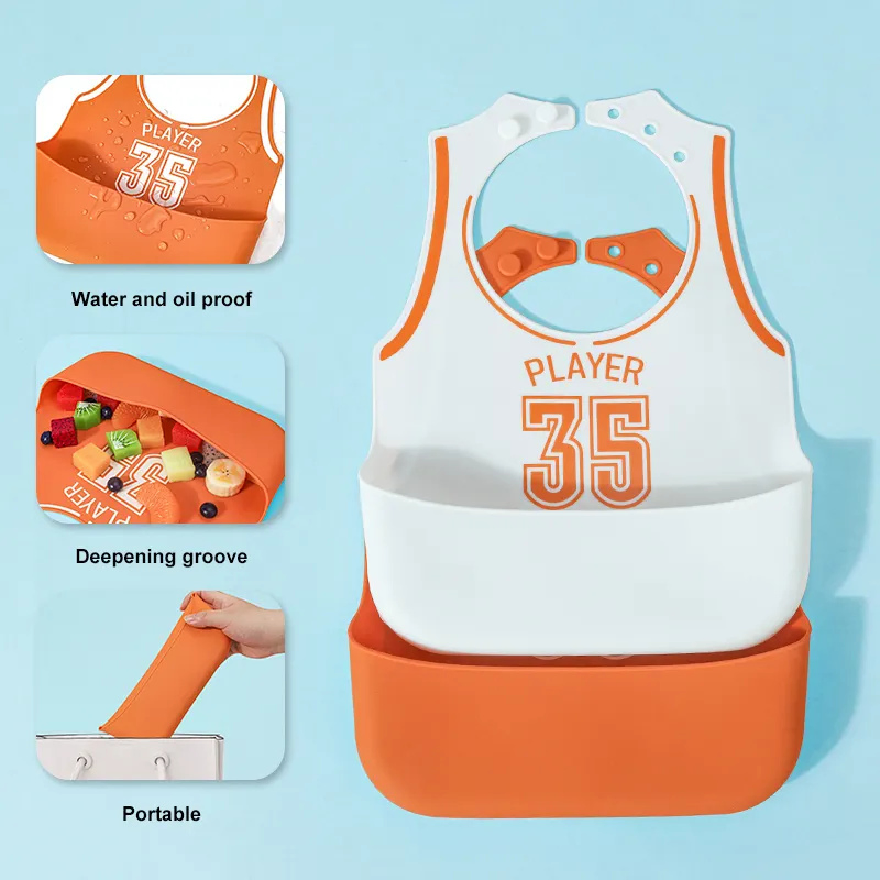 Kids Dining Feeding Children's Football-Shaped Adjustable Waterproof Silicone Baby Bibs