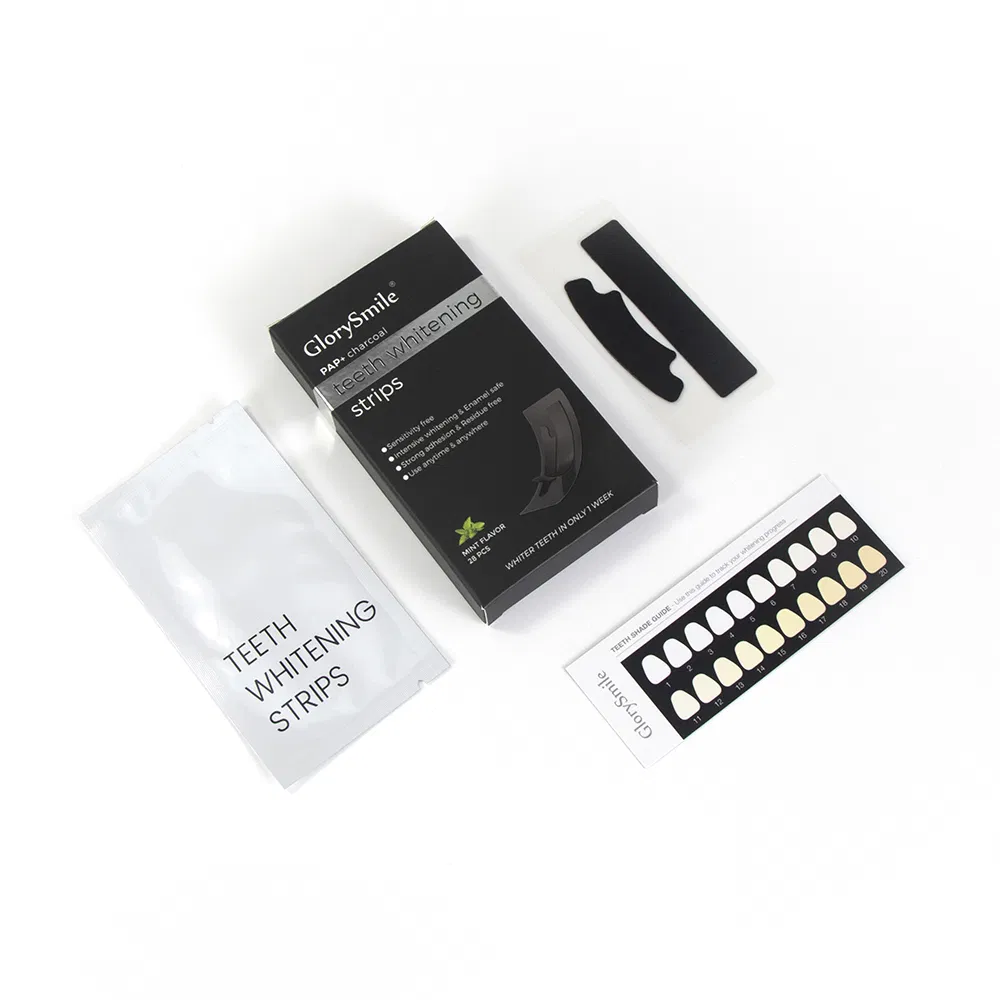 Cpsr Approved Pap Charcoal Teeth Whitening Strip 28 PCS Upper and Lower Strip Effective Teeth Whitening OEM Packing