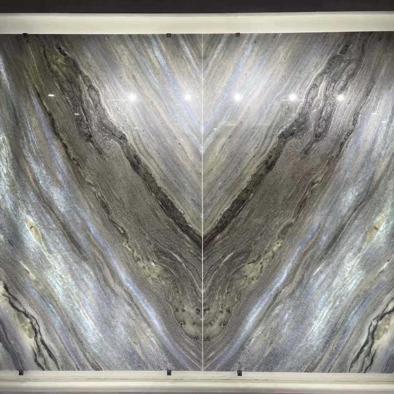 Natural Brown/Green/White Bookmatch Marble Background Wall Big Slabs