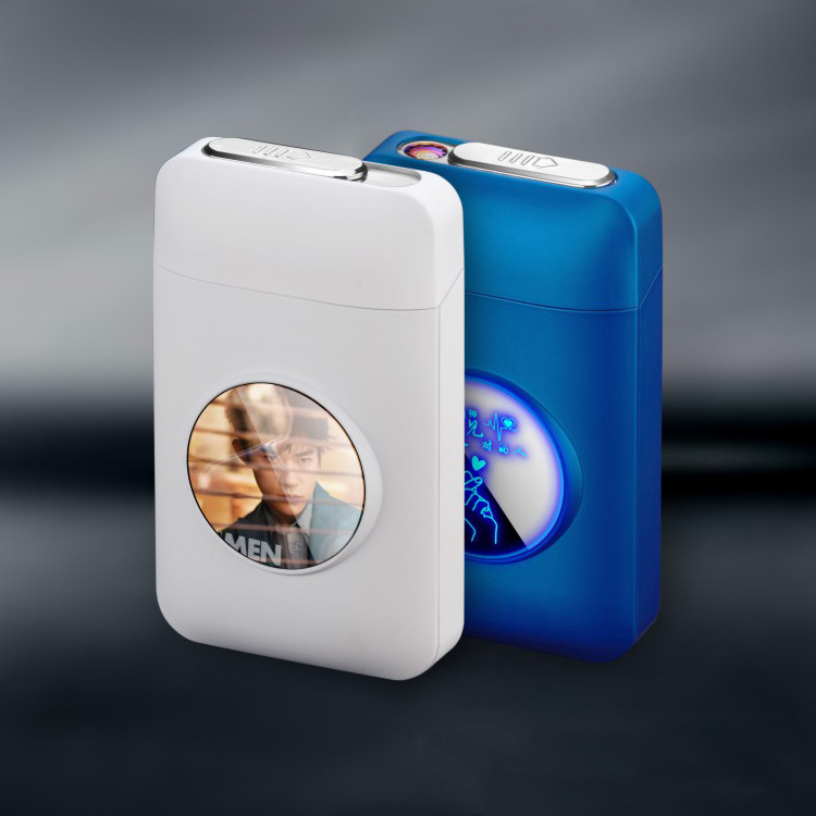 Wholesale LED Pattern Plastic Cigarette 20 Pieces Cigarette Case with USB Lighter