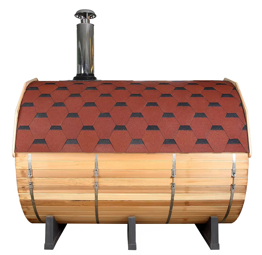 4 Person Steam Sauna Outdoor Barrel Sauna Room with Wood Burning Stove