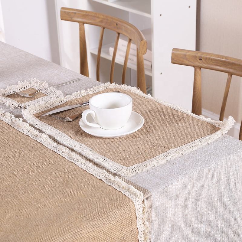 Rectangle White Fringed 12 Inches Laced Burlap Table Mats Jute Place Mats