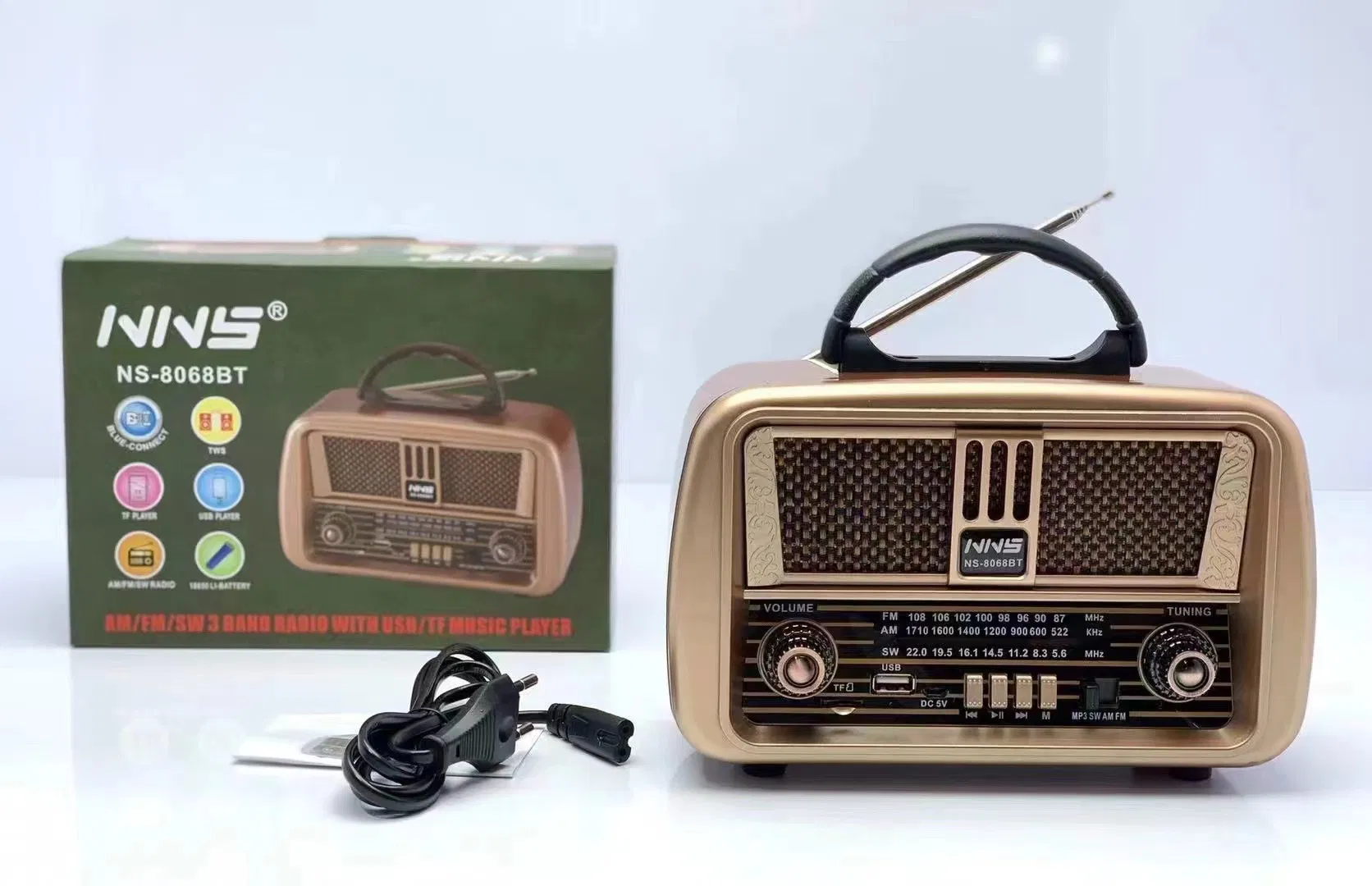 Ретро радио NS-8068BT с Bluetooth, деревянный корпус