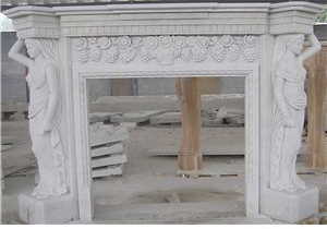 China Beige Travertine Stone Surround Mantel Carving Fireplace