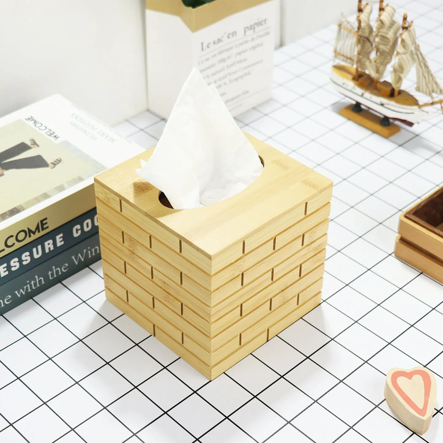 Creative Desktop Wooden Bamboo Bottom Tissue Box Household Wood Simple Napkin Storage Box