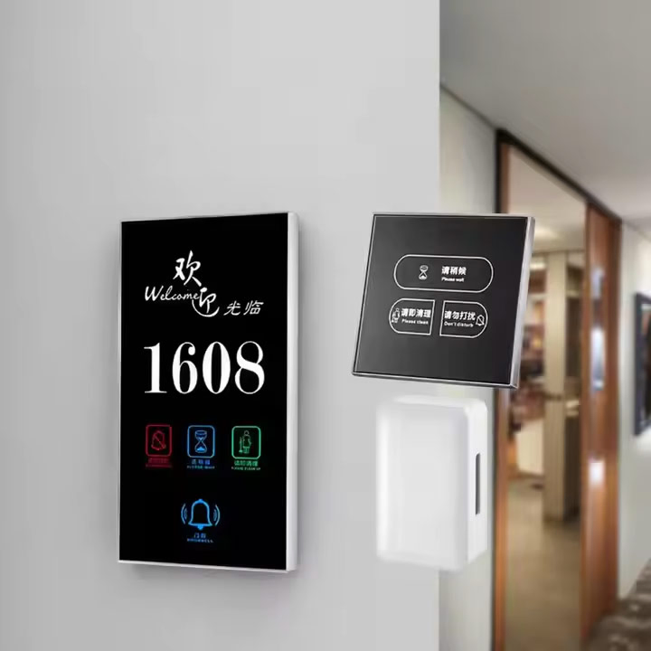 Customized Hotel Room Numbers Logo Doorbell Black Frame Push Pull Dnd Hotel Doorbell with Do Not Disturb/Check in/Clean up Function Doorplate