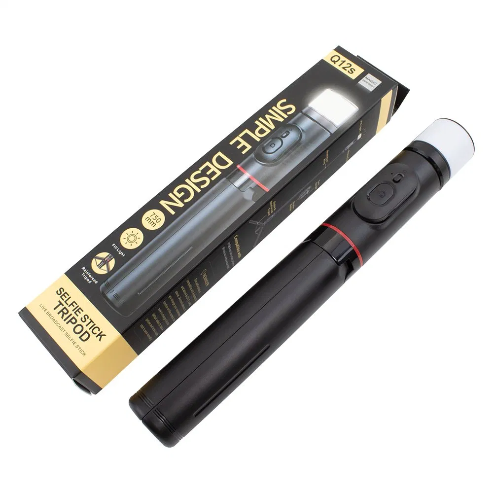 Q12s Extended Fold Flexible Mini Tripod with Rotatable Battery LED Fill Light Wireless Selfie Stick