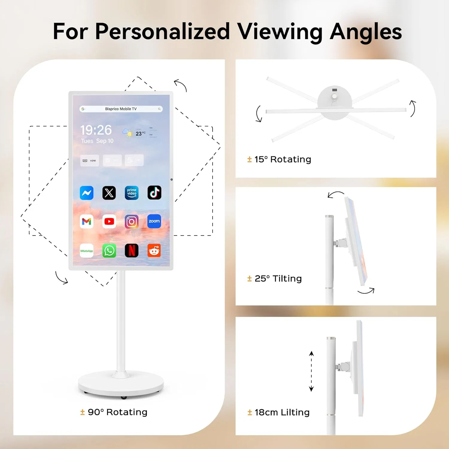 32 Inch High Definition Movable LCD Portable Touch Screen Smart TV