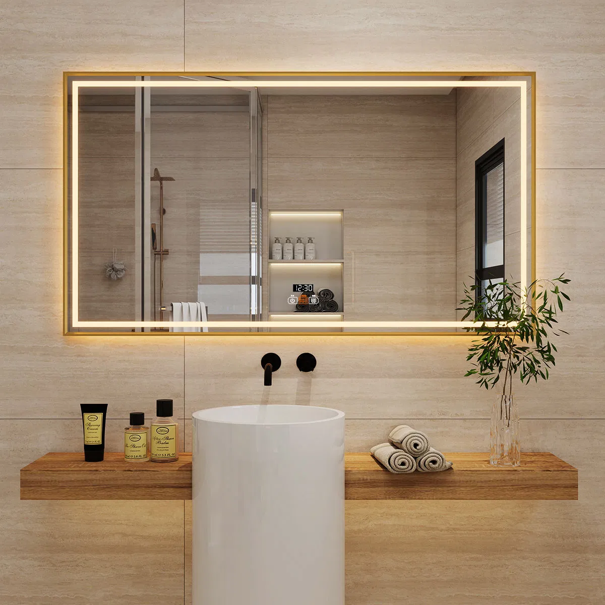 Square Aluminum Alloy Frame Touch Screen Intelligent LED Mirror, Bath Mirror, Washbasin Defogging Mirror