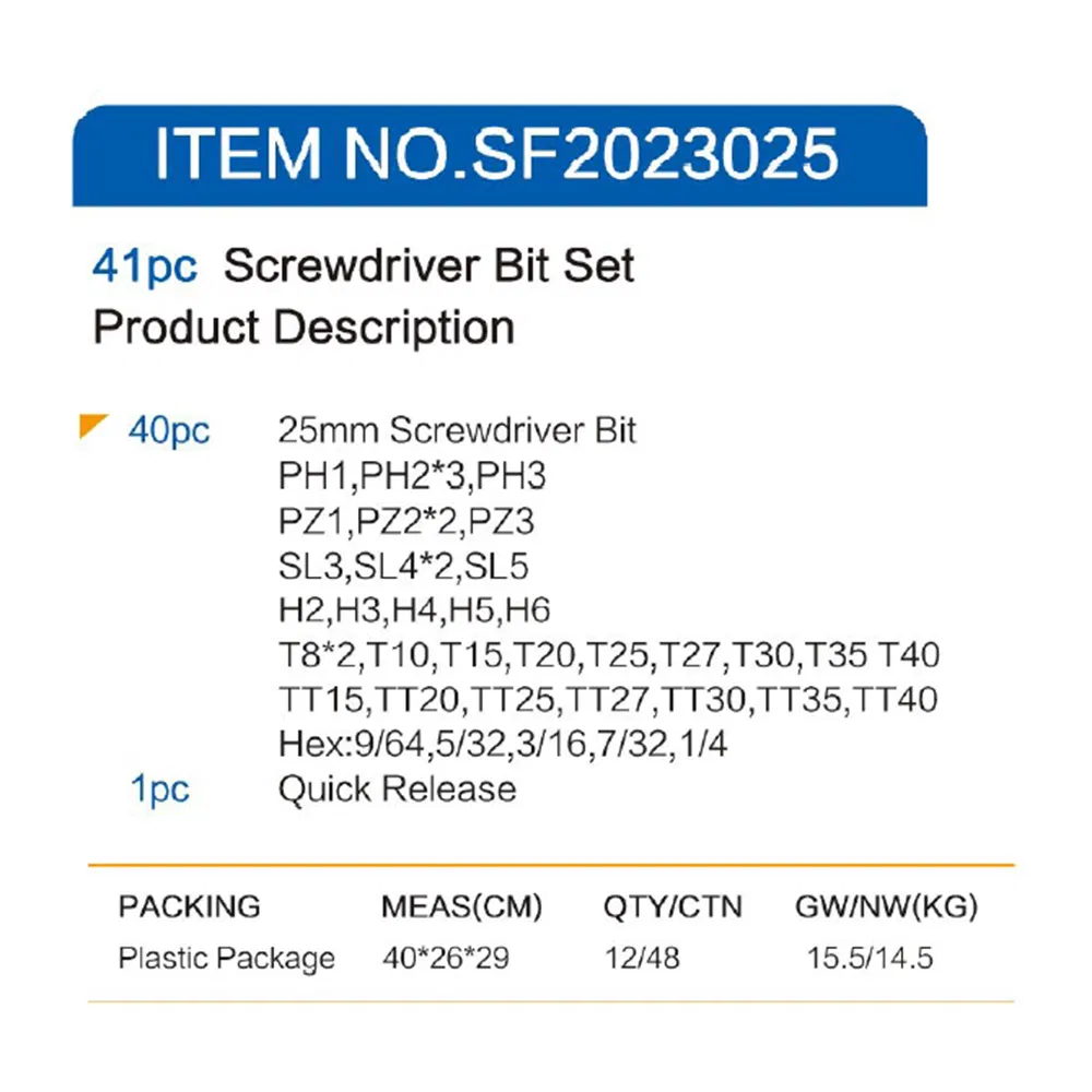 41-Piece Hex Shank Screwdriver Bit Set with Quick Release Feature
