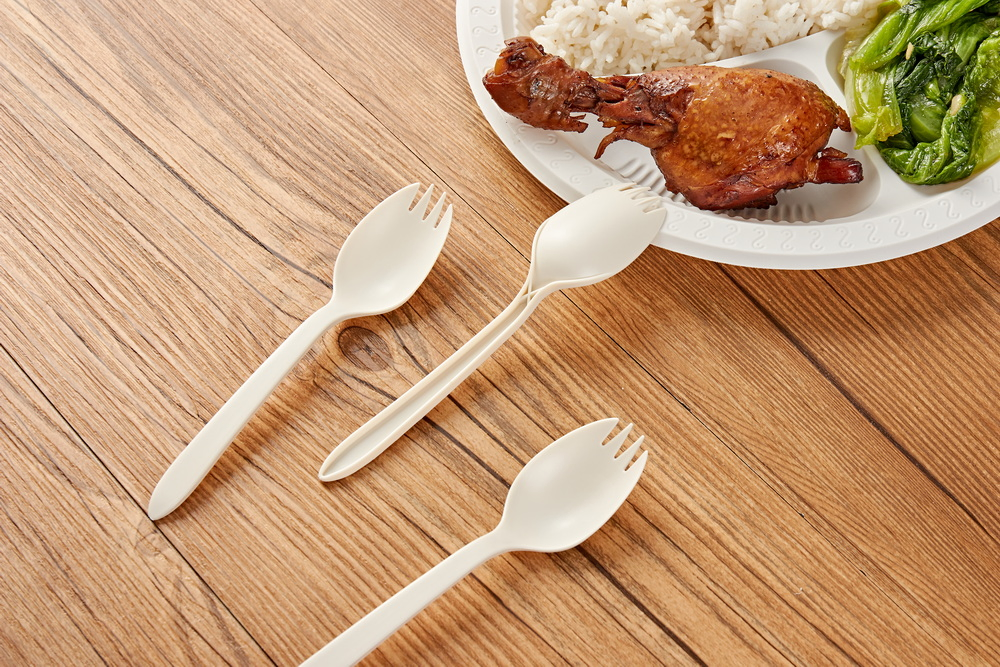 Cutlery Set Fork Spoon Natural 100% Biodegradable Cornstarch Spork for Fruit Salad