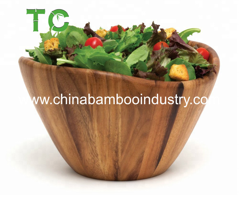 Acacia Wood Unique Wave Salad Bowl for Salad and Fruit
