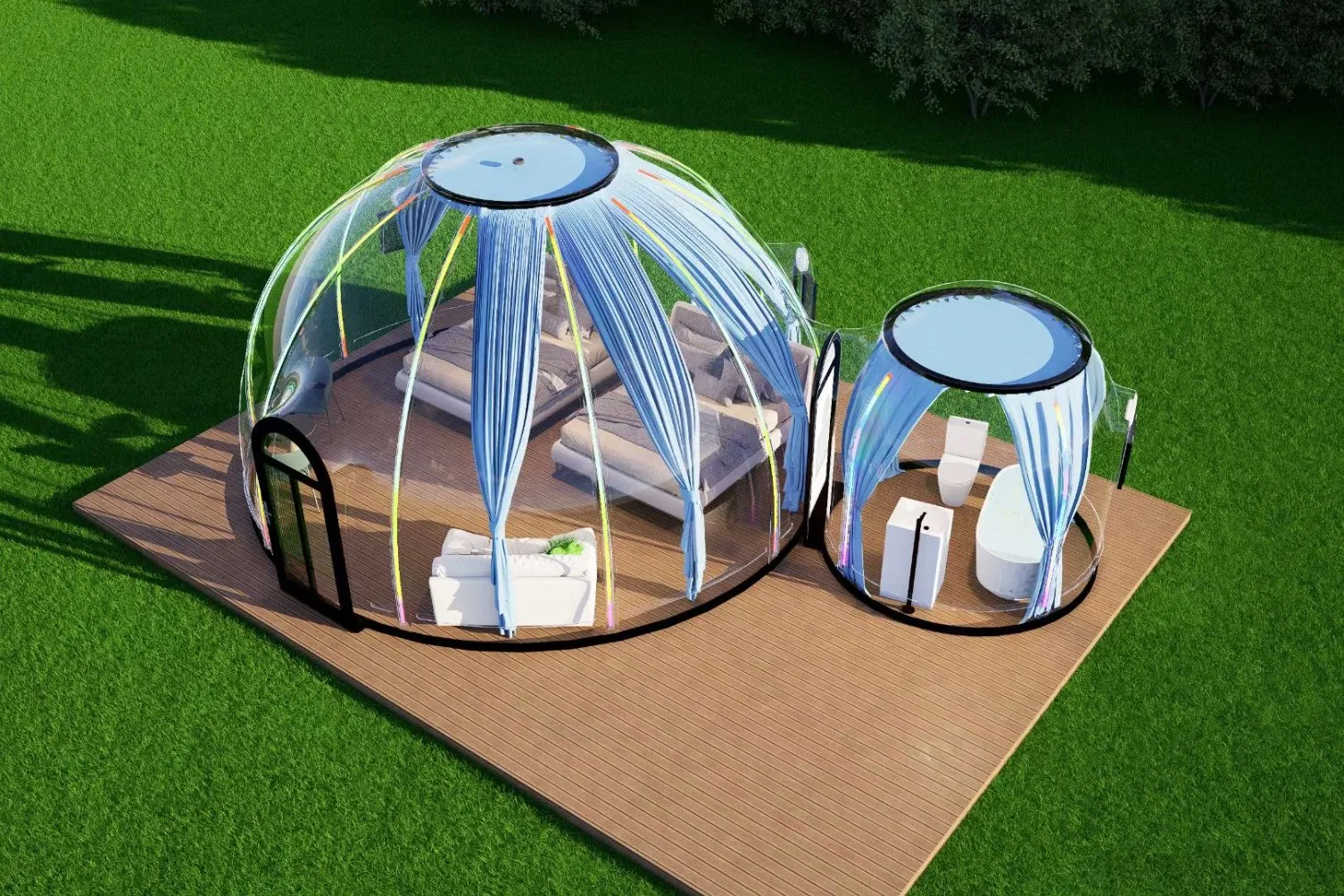 Outdoor Hotel Plastic Dome Tent Canopy House 4 Seasons Glamping 6m to 30m Diameter Greenhouse Glass Dome Hotel Tent