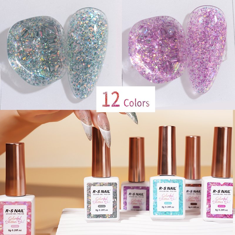 R S Nail OEM Wholesales Semipermanent Colorful Glitter 3 Step Gel Nail Paiting Gel Color UV LED Nails Function Gel Polish