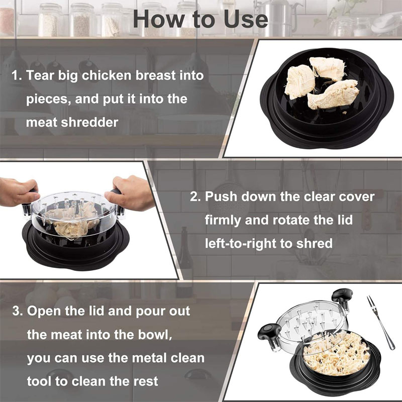 Non-Slip Base & Clear Cover Durable Manual Chicken Shredder Modern Kitchen Tool (CFSKA26001)