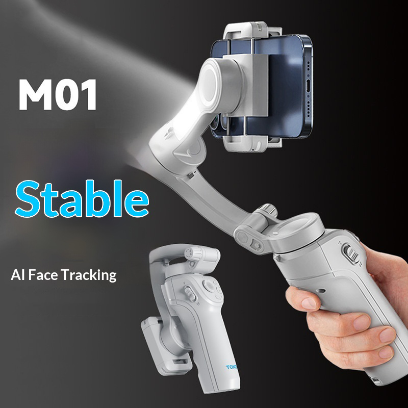 Tokqi M01 Ai Face Tracking 3-Axis Handheld Gimbal Stabilizer with Anti-Shake & Built-in LED Fill Light for Smartphone