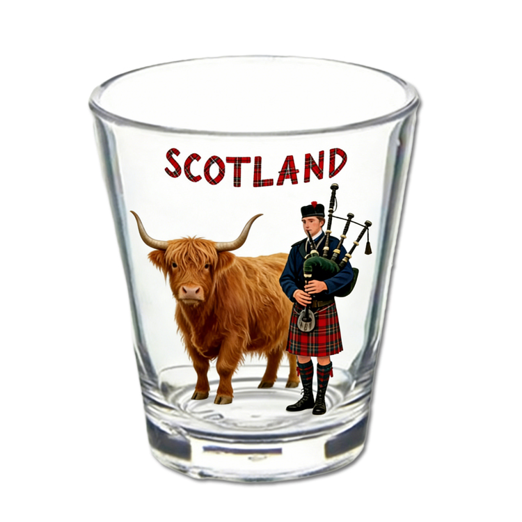 Factory Customized Logo Scottish Piper Shot Glass Highland Cow Scotland Souvenir Shot Glass