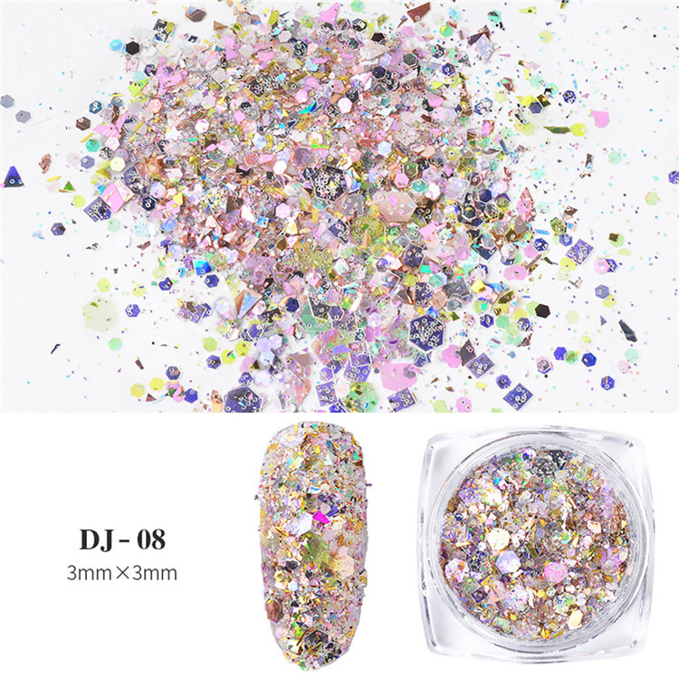 3D Colorful Nail Flake Sequins Muiti-Designs Nail Chrome Pigment Nail Decorations DIY Mix Size Nail Glitter Shinny Nail Sequins