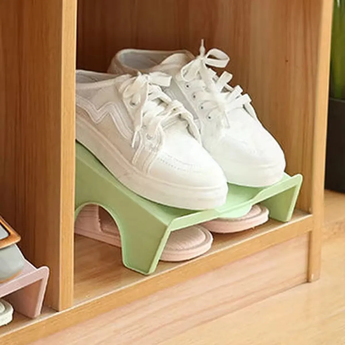 2PC Household Storage Shoes Shelf Save Space Shoe Rack Double Shoe Support Plastic Integrated Simple Space Economy Storage Rack
