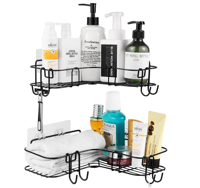 Wall Mounted Shampoo Storage Bathtub Shelves, No Drilling Stainless Steel 3-Pack (Black)