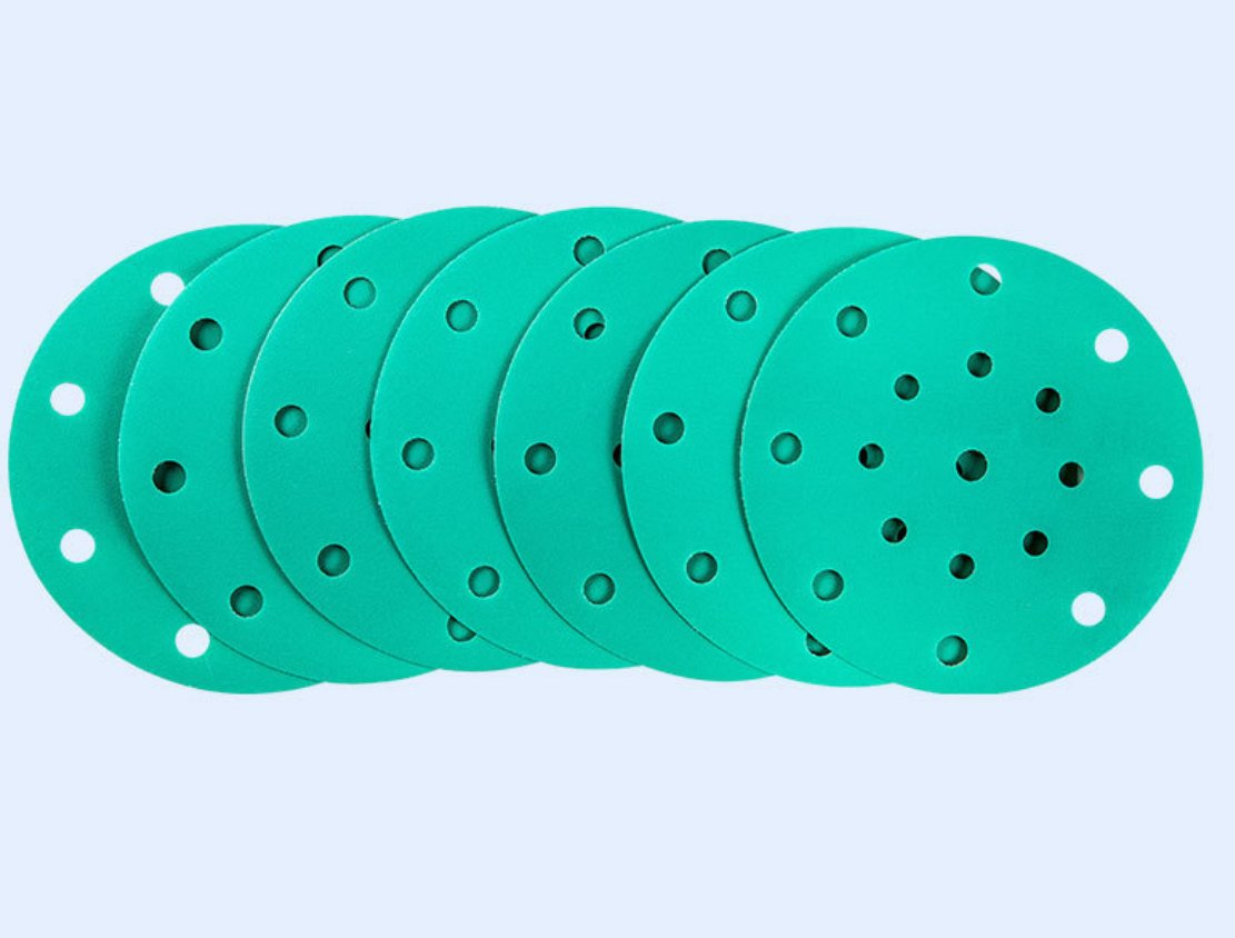 Sanding Disc Green Polyester Film Sandpaper Disk Multi-Holes Hook and Loop Ceramic Abrasive Sanding Disc for Automobile
