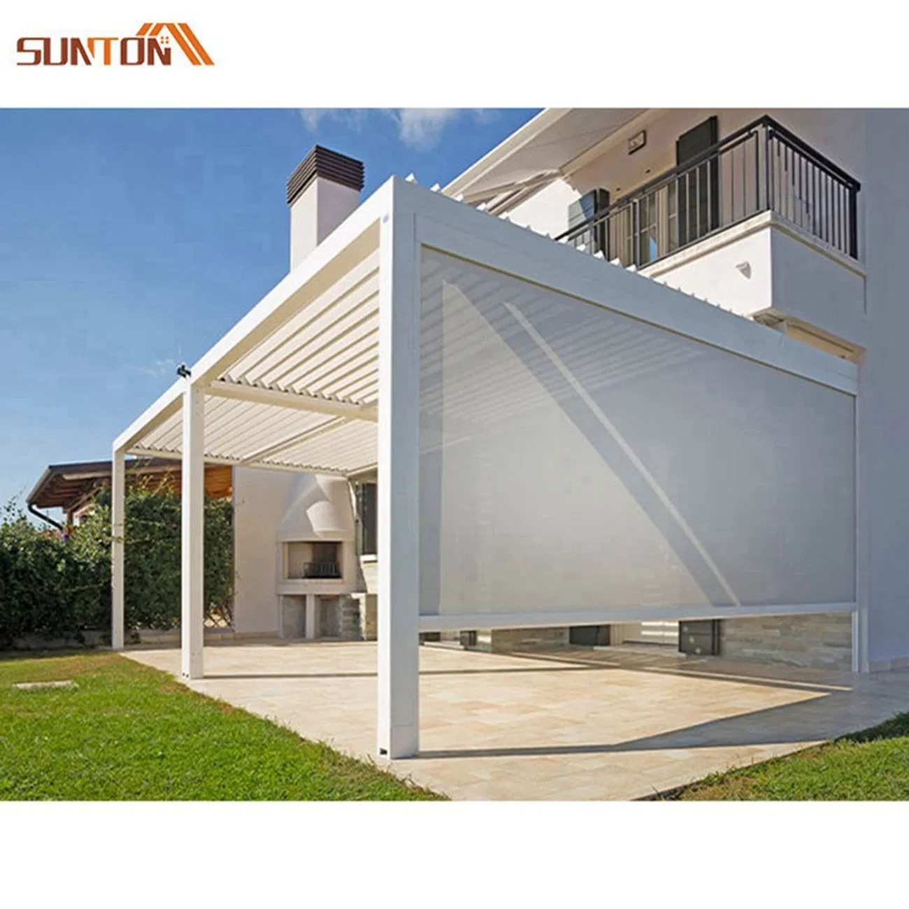 Premium Quality Outdoor Motorized Aluminum Louvered Roof Waterproof Lighting Modern Bioclimatic Pergola