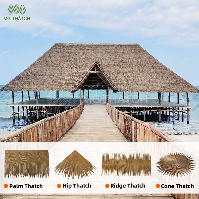 100% Waterproof Fire Retardant Synthetic Roof Thatching Artificial Palm Leaves Palapa Roofing Thatch for Beach Resort Hotel
