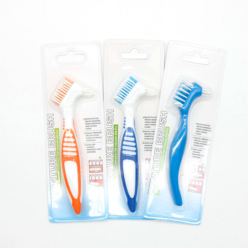 Assorted Colors Premium Angled Double Bristle Head Denture False Teeth Cleaning Plastic Tooth Brushes