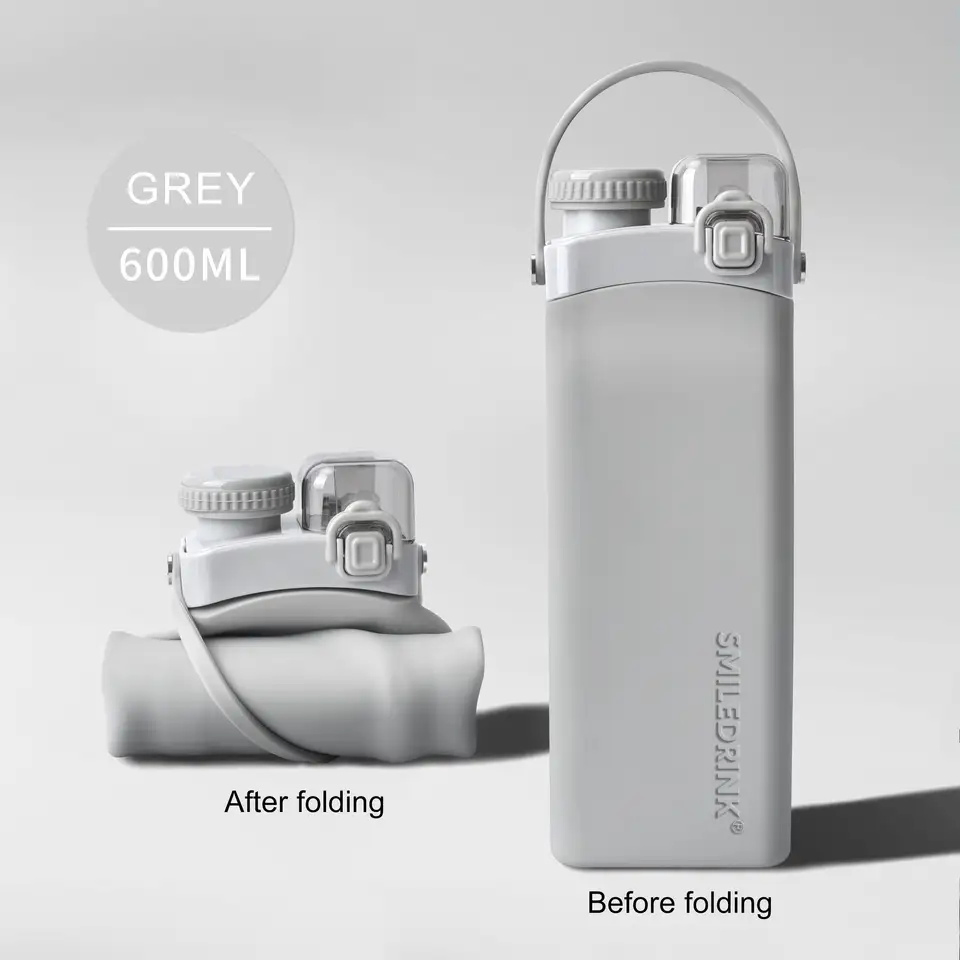 2023 Silicone Collapsible Fordable Travel Drink Squeeze Gym Kid Water Bottle with Straw